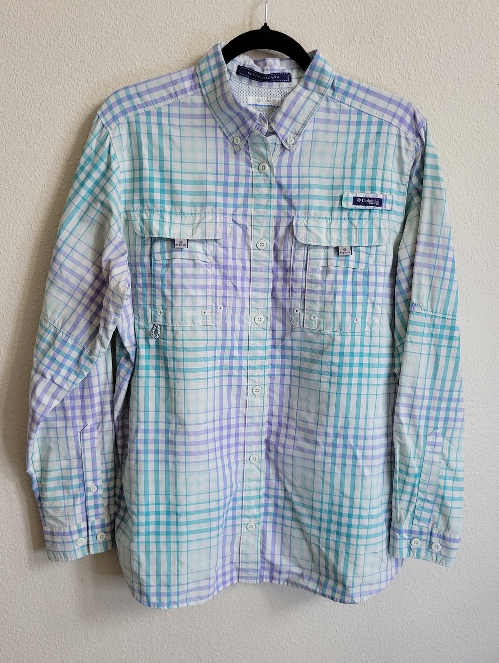 Columbia PFG Super Bahama Button Down Shirt Vented Long Sleeves Women's Large.